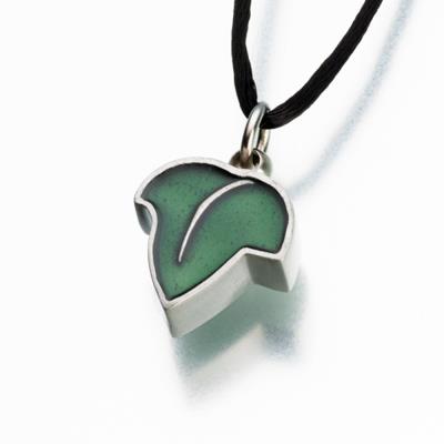 green pewter enameled satin finish leaf cremation pendant necklace